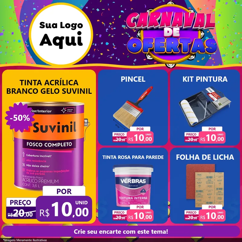 Modelo de Rede Social para Feed Facebook com o tema Carnaval de Ofertas para Tintas e Ferramentas