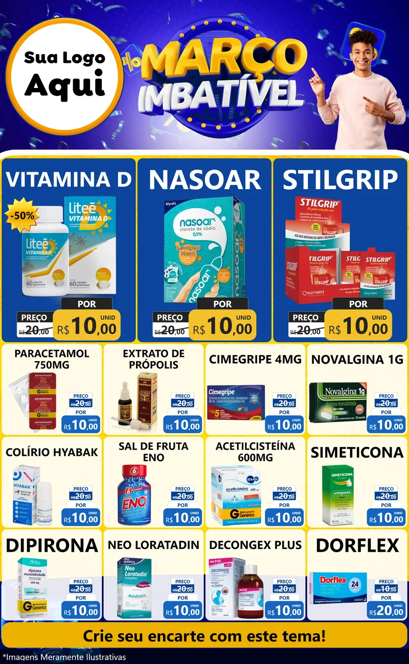Modelo de Encarte para Encarte Grande com o tema Março Imbatível para Farmácia