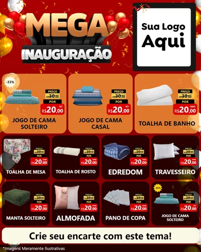 Modelo de Rede Social para Feed Instagram com o tema Mega Inauguração para Cama, Mesa e Banho
