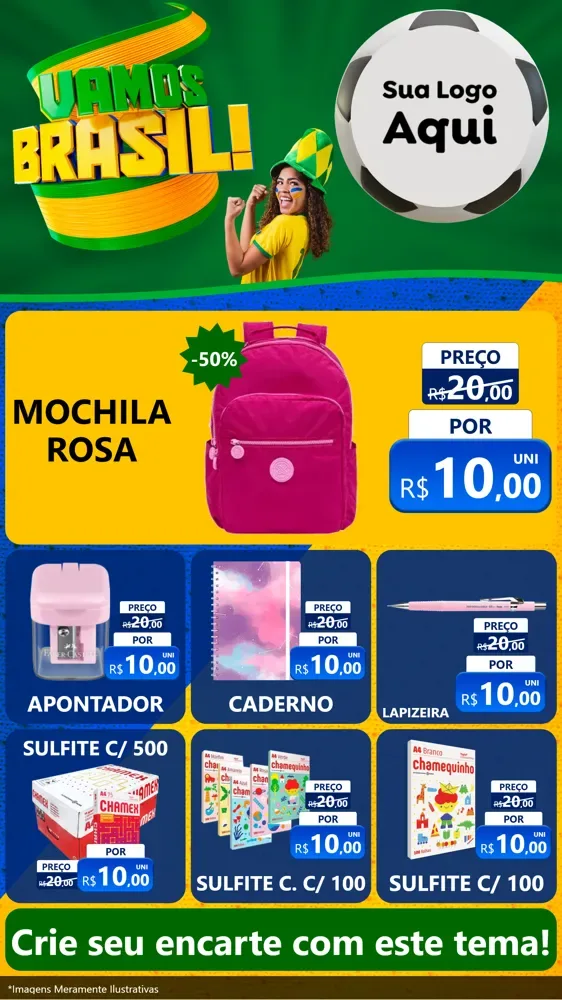 Modelo de Rede Social para Stories com o tema Vamos Brasil - Copa para Papelaria
