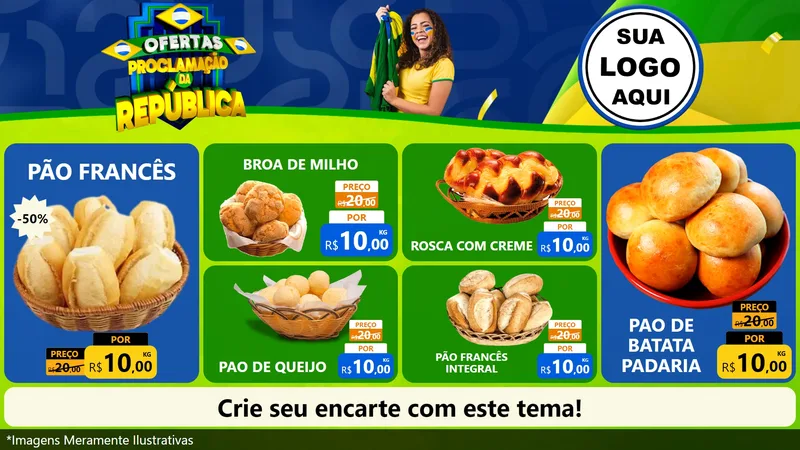 Modelo de TV para TV Horizontal com o tema Ofertas Proclamação da República para Padaria