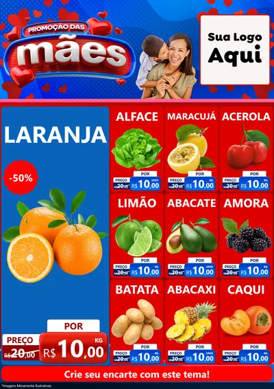Modelo de Encarte para Encarte A4 Vertical com o tema Promoção das Mães para Hortifrúti