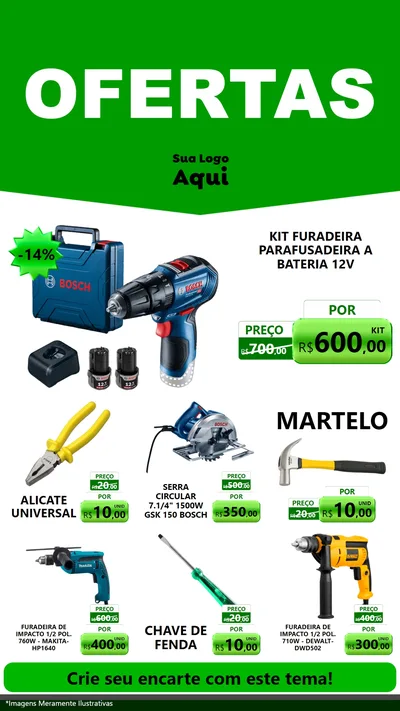 Modelo de Rede Social para Stories com o tema Ofertas Verde Cartaz para Maquinas e Ferramentas
