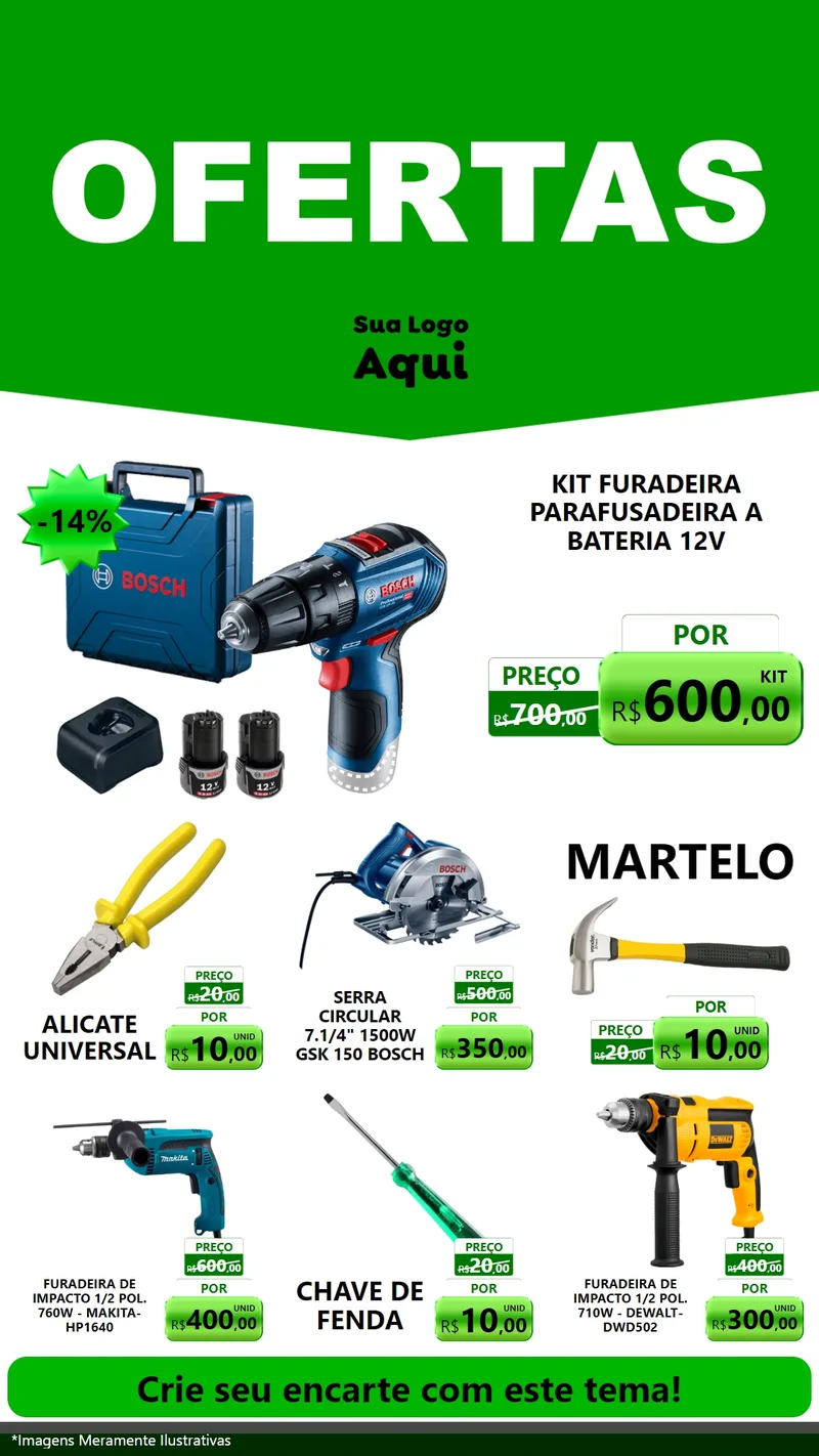 Modelo de Rede Social para Stories com o tema Ofertas Verde Cartaz para Maquinas e Ferramentas
