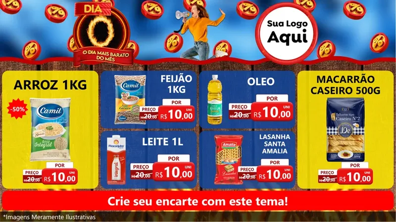 Modelo de TV para TV Horizontal com o tema Dia O - O Dia Mais Barato Do Mês para Supermercado