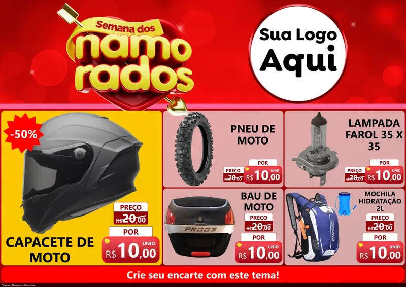 Modelo de Encarte para Encarte A4 Horizontal com o tema Semana dos namorados para Moto peças