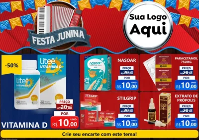 Modelo de Encarte para Encarte A4 Horizontal com o tema Festa Junina para Farmácia