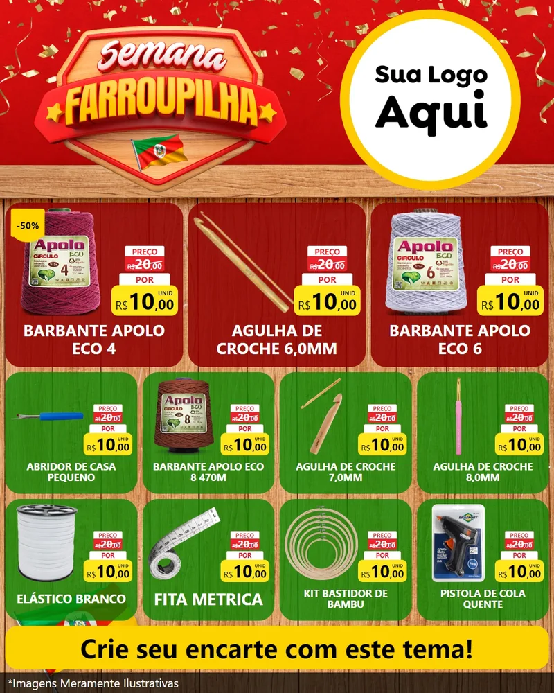 Modelo de Rede Social para Feed Instagram com o tema Semana Farroupilha para Armarinho e Aviamentos