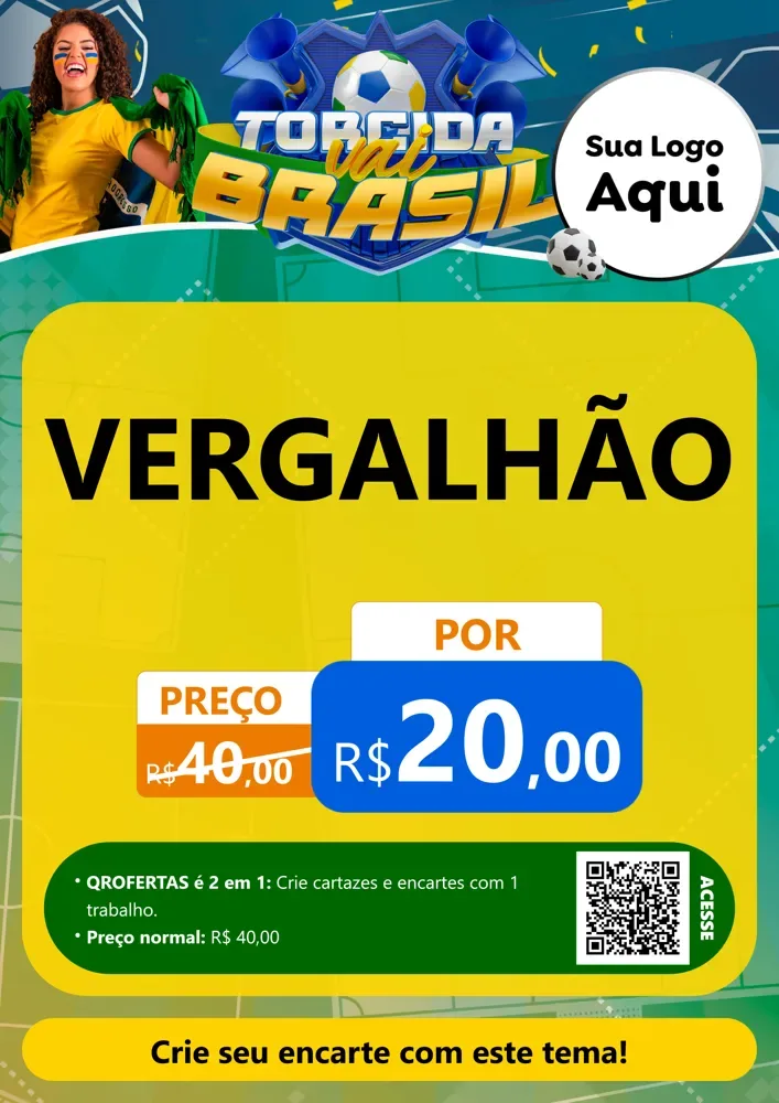 Modelo de Cartaz para Cartaz A4 Vertical com o tema Torcida Vai Brasil - Copa para Ferragens