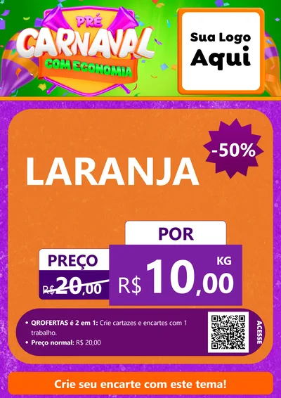 Modelo de Cartaz para Cartaz A4 Vertical com o tema Pré-Carnaval Com Economia para Hortifrúti