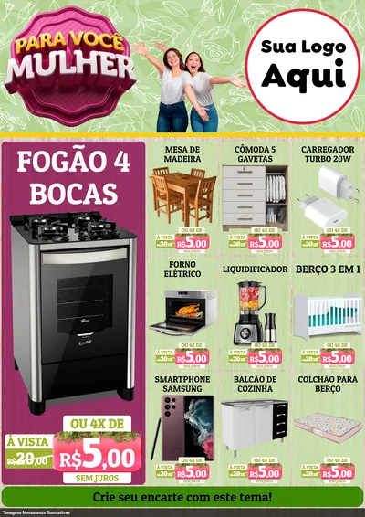 Modelo de Encarte para Encarte A4 Vertical com o tema Para Você Mulher para Móveis e Eletro