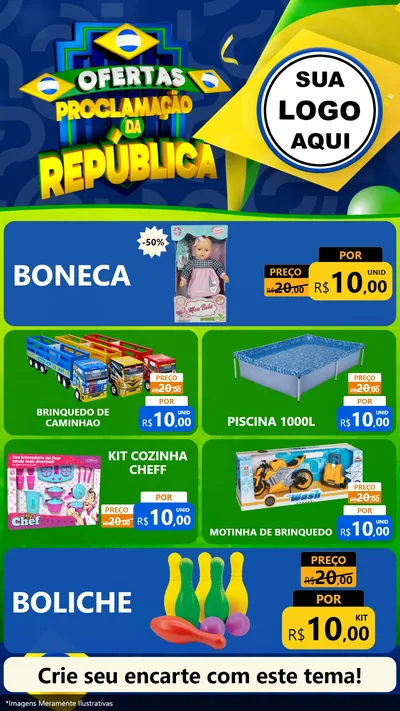 Modelo de TV para TV Vertical com o tema Ofertas Proclamação da República para Brinquedos