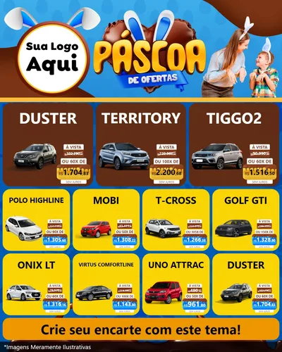 Modelo de Rede Social para Feed Instagram com o tema Páscoa de Ofertas para Concessionaria de Carros
