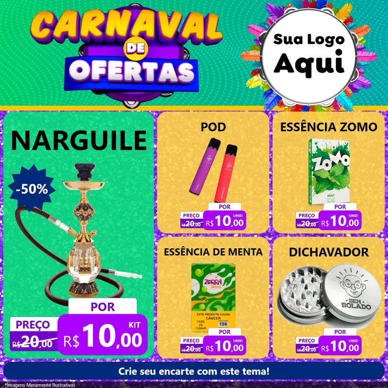Modelo de Rede Social para Feed Facebook com o tema Carnaval de Ofertas para Tabacaria