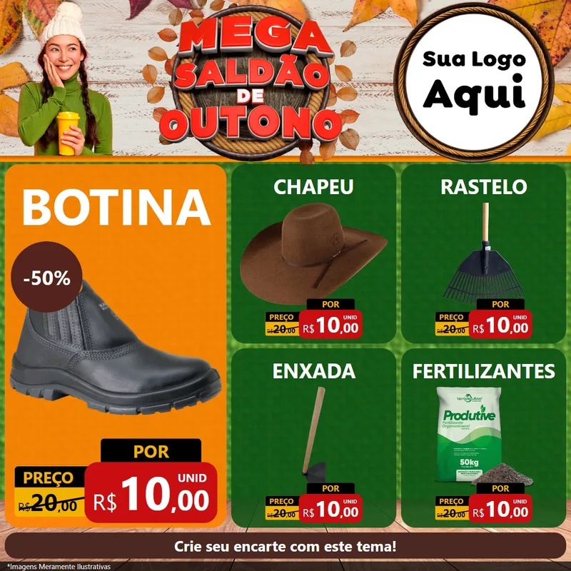 Modelo de Rede Social para Feed Facebook com o tema Mega Saldão de Outono para Agropecuária