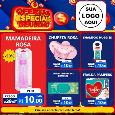 Modelo de Rede Social para Feed Facebook com o tema Ofertas Especiais de Julho para Bebês