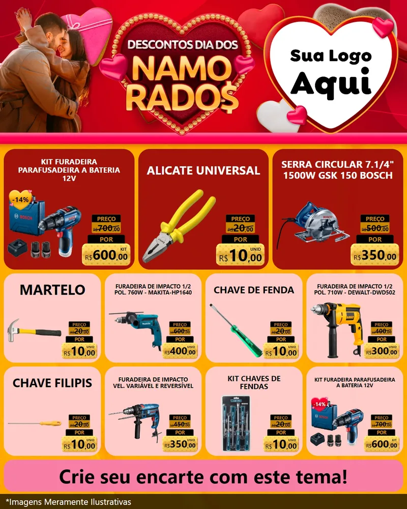 Modelo de Rede Social para Feed Instagram com o tema Descontos Dia dos Namorados para Maquinas e Ferramentas