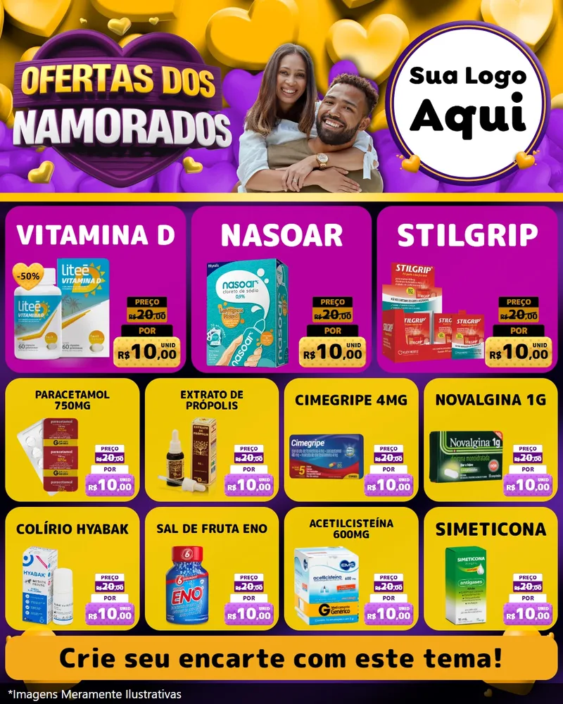 Modelo de Rede Social para Feed Instagram com o tema Oferta Dos Namorados para Farmácia
