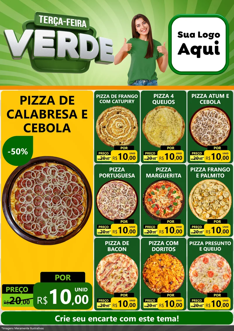 Modelo de Encarte para Encarte A4 Vertical com o tema Terça - Feira Verde para Pizzaria