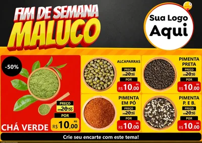 Modelo de Encarte para Encarte A4 Horizontal com o tema Final de Semana Maluco para Produtos Naturais