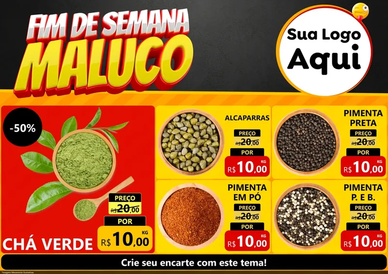Modelo de Encarte para Encarte A4 Horizontal com o tema Final de Semana Maluco para Produtos Naturais