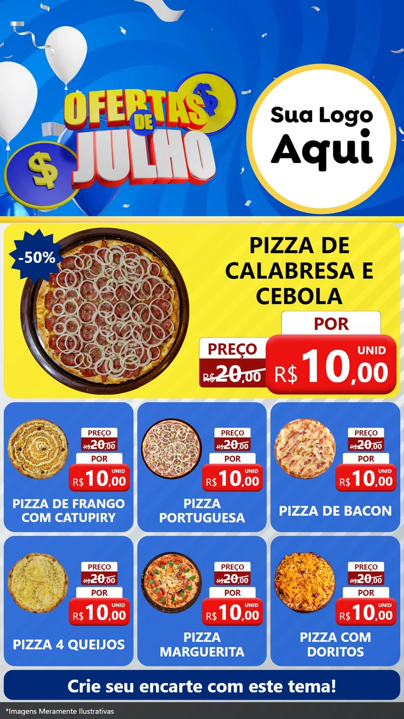 Modelo de Rede Social para Stories com o tema Ofertas de Julho para Pizzaria
