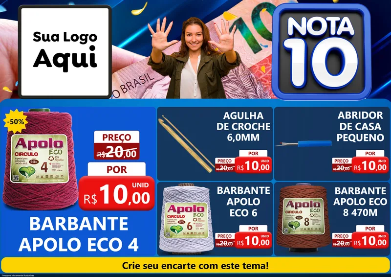 Modelo de Encarte para Encarte A4 Horizontal com o tema Nota 10 para Armarinho e Aviamentos