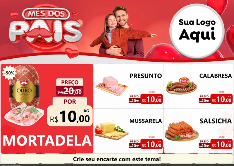 Modelo de Encarte para Encarte A4 Horizontal com o tema Mês dos Pais para Frios e Laticínios