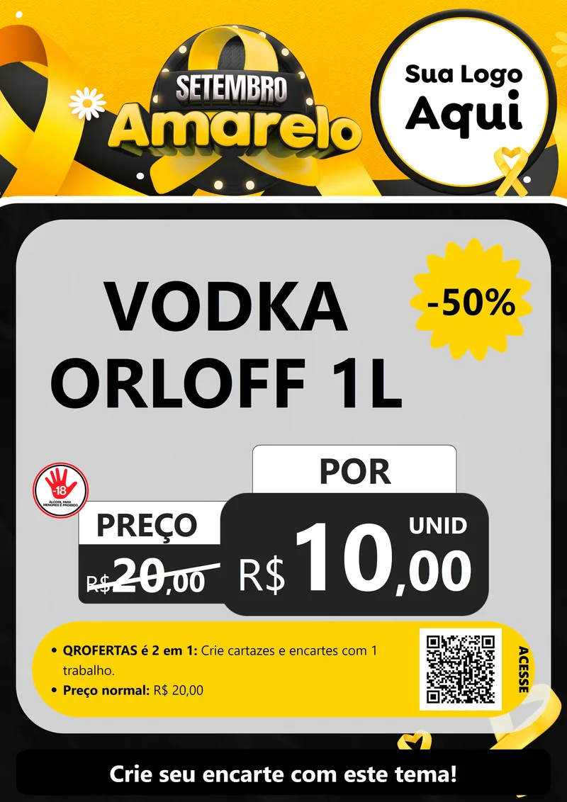 Modelo de Cartaz para Cartaz A4 Vertical com o tema Setembro Amarelo para Distribuidora de bebidas