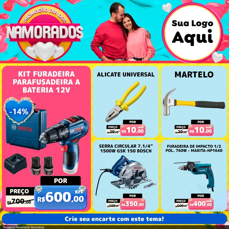 Modelo de Rede Social para Feed Facebook com o tema Promoção Dia dos Namorados para Maquinas e Ferramentas
