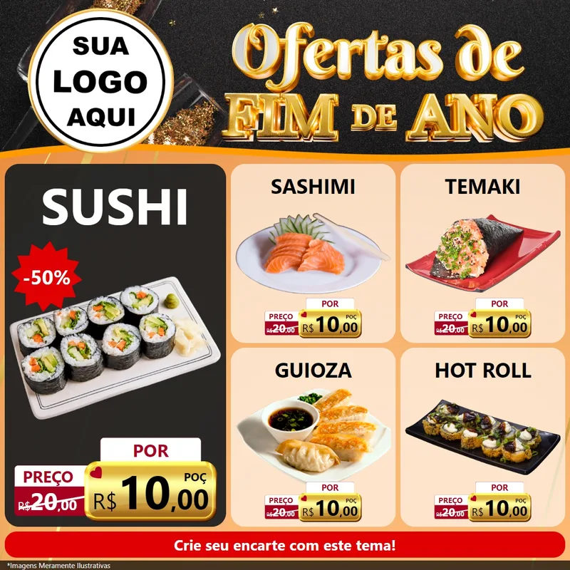 Modelo de Rede Social para Feed Facebook com o tema Ofertas de Fim de Ano para Comida japonesa