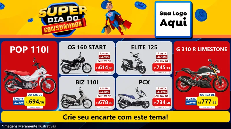 Modelo de TV para TV Horizontal com o tema Super Dia do Consumidor para Concessionaria de Motos