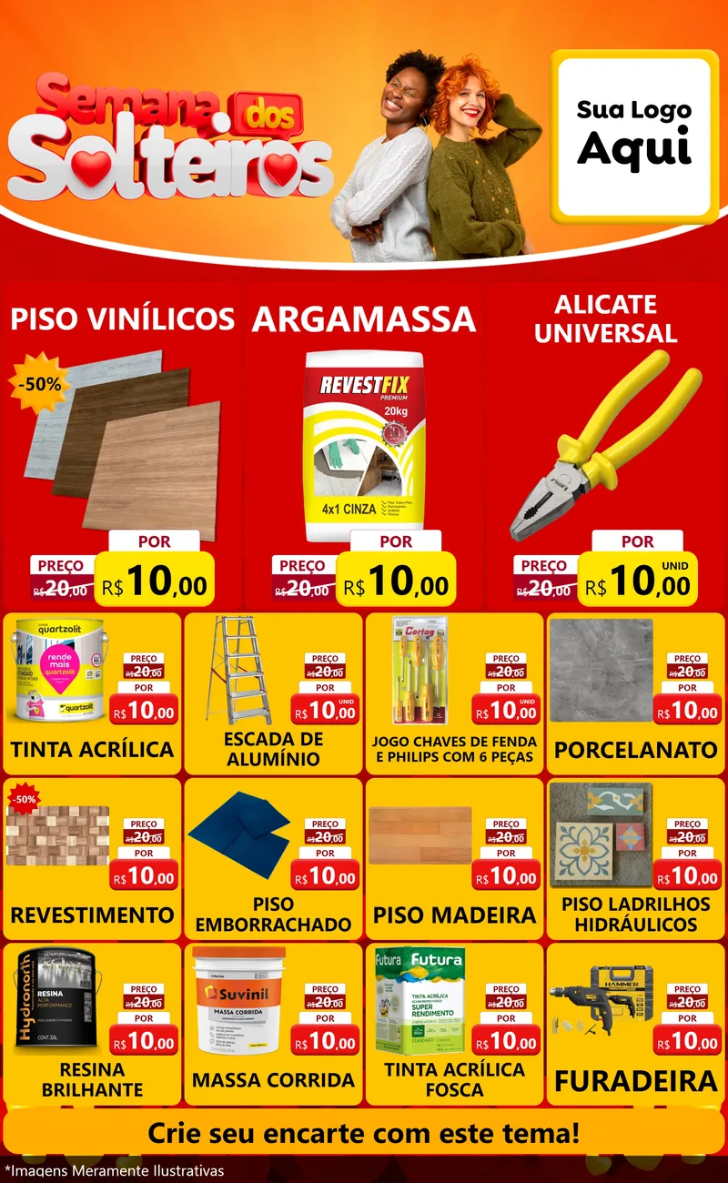 Modelo de Encarte para Encarte Grande com o tema Semana dos Solteiros para Material para Construção