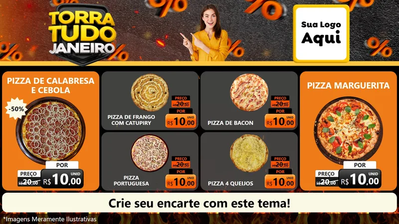 Modelo de TV para TV Horizontal com o tema Torra Tudo Janeiro para Pizzaria