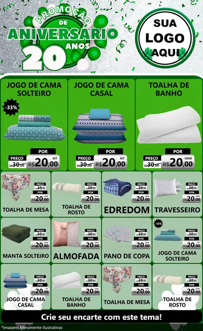 Modelo de Encarte para Encarte Grande com o tema Promoção de Aniversário - 20 Anos para Cama, Mesa e Banho
