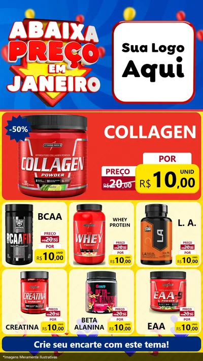Modelo de Rede Social para Stories com o tema Abaixa Preço em Janeiro para Suplementos alimentares