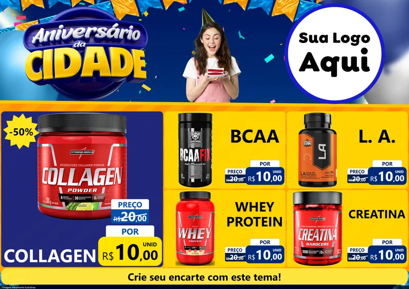 Modelo de Encarte para Encarte A4 Horizontal com o tema Aniversário da Cidade para Suplementos alimentares
