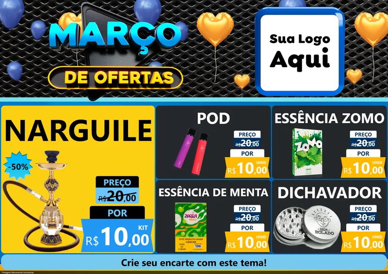 Modelo de Encarte para Encarte A4 Horizontal com o tema Março de Ofertas para Tabacaria