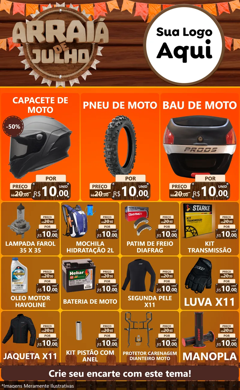 Modelo de Encarte para Encarte Grande com o tema Arraiá de Julho - Junina para Moto peças