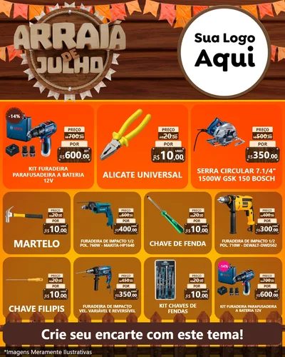 Modelo de Rede Social para Feed Instagram com o tema Arraiá de Julho - Junina para Maquinas e Ferramentas