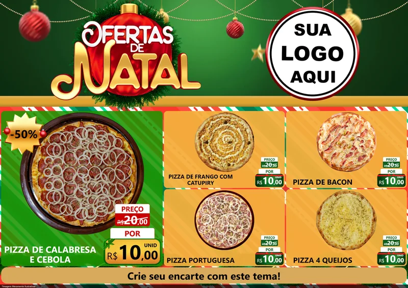 Modelo de Encarte para Encarte A4 Horizontal com o tema Ofertas de Natal para Pizzaria