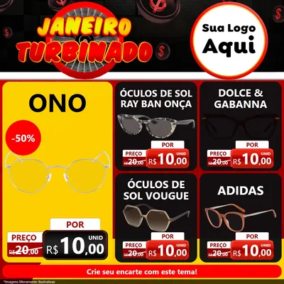 Modelo de Rede Social para Feed Facebook com o tema Janeiro Turbinado para Óticas