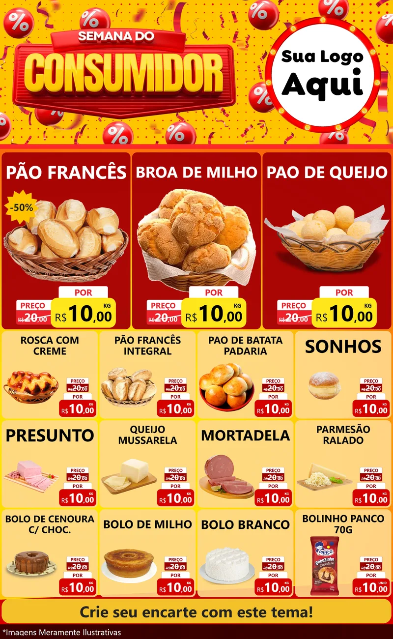 Modelo de Encarte para Encarte Grande com o tema Semana do Consumidor para Padaria