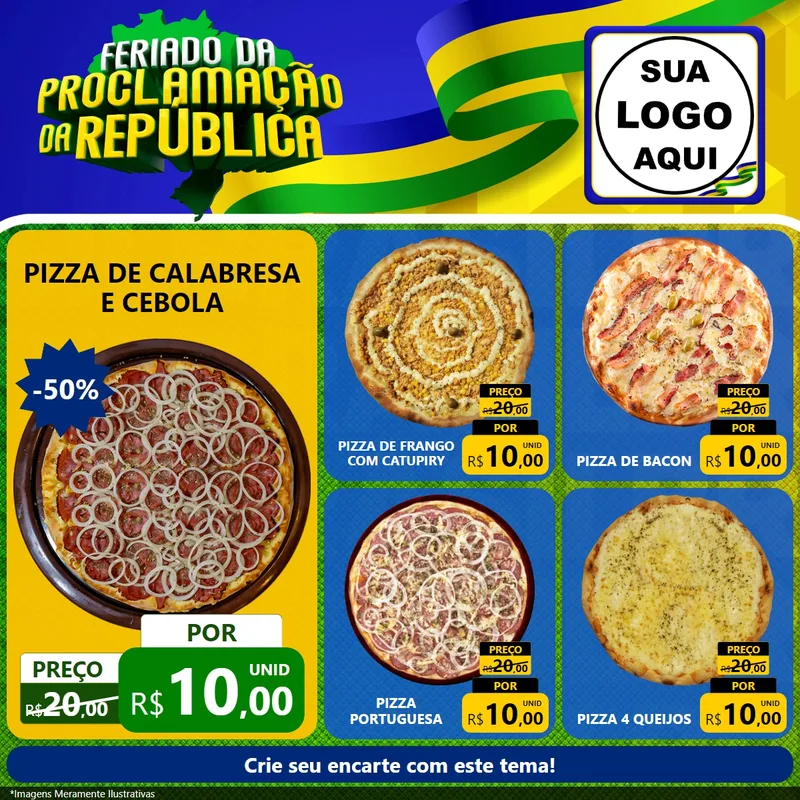 Modelo de Rede Social para Feed Facebook com o tema Feriado da Proclamação da República para Pizzaria