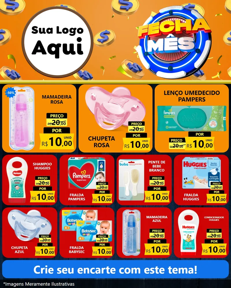 Modelo de Rede Social para Feed Instagram com o tema Fecha Mês para Bebês