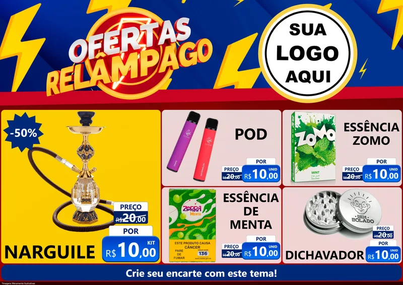 Modelo de Encarte para Encarte A4 Horizontal com o tema Ofertas Relâmpago para Tabacaria
