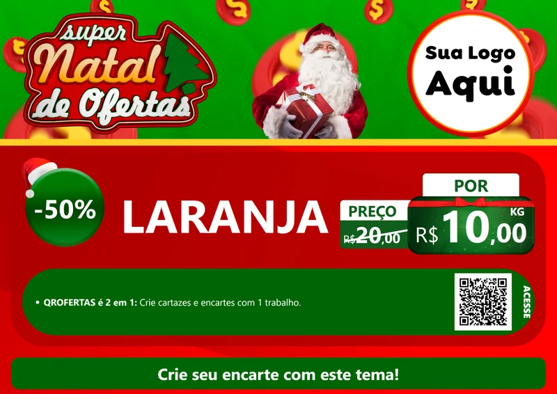 Modelo de Cartaz para Cartaz A4 Horizontal com o tema Super Natal de Ofertas para Hortifrúti