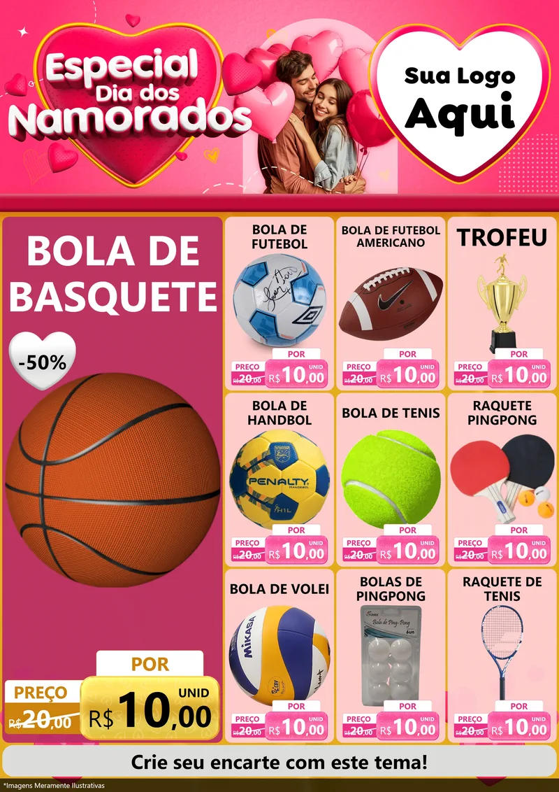 Modelo de Encarte para Encarte A4 Vertical com o tema Especial Dia dos Namorados para Artigos Esportivos