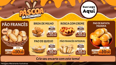 Modelo de TV para TV Horizontal com o tema Páscoa da Economia para Padaria