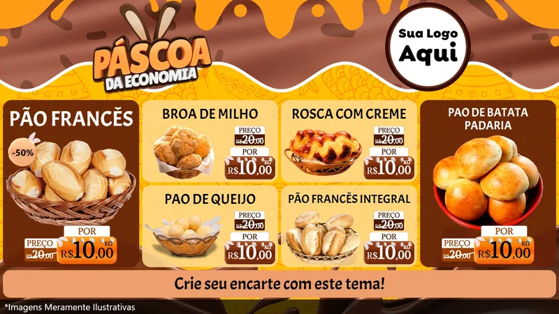 Modelo de TV para TV Horizontal com o tema Páscoa da Economia para Padaria